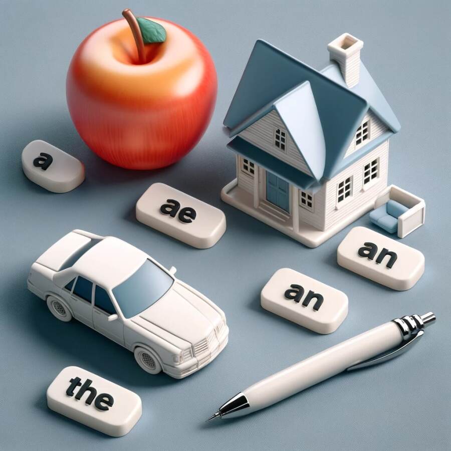 Grammar 103G Three Realistic Objects E.g. Apple Car House With Articles A An And The Placed Before Them To Illustrate Article Usage 900x900