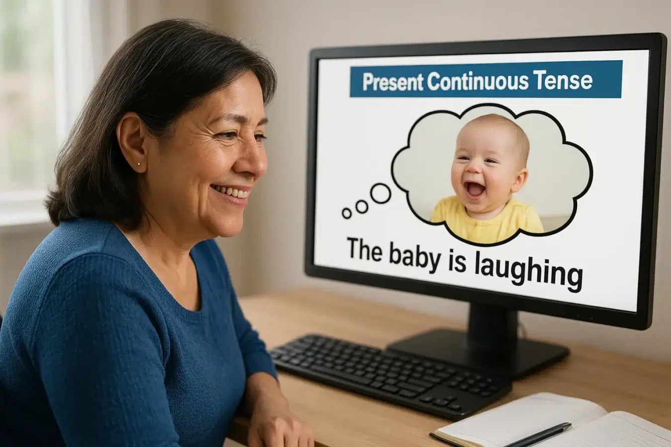 A Photograph Of A Middle Aged Hispanic Woman With Present Continuous 2 1350x900