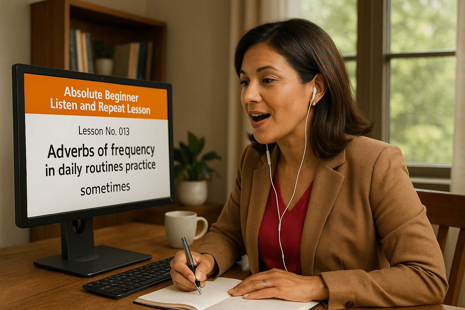 Absolute Beginner Listen & Repeat Lesson #013L Adverbs of frequency in daily routines practice