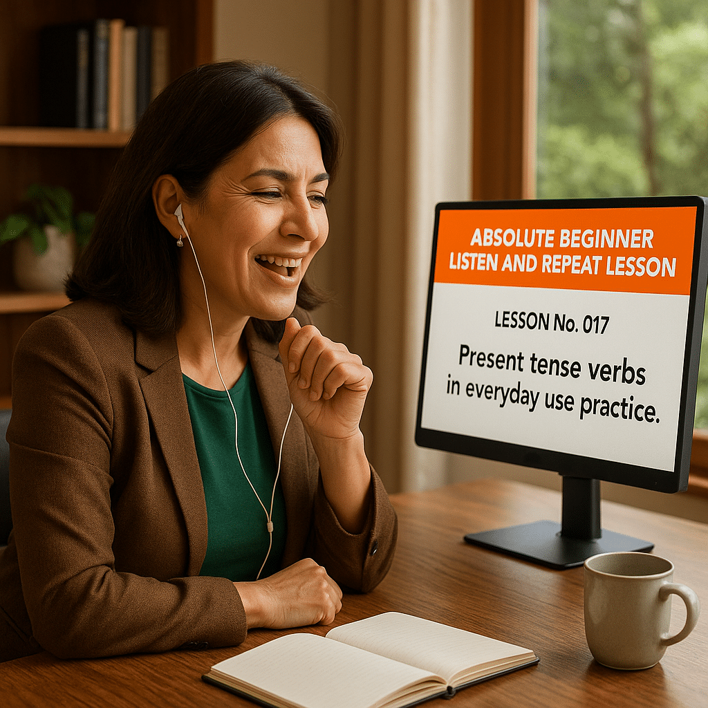 Absolute Beginner Listen & Repeat Lesson #017L Present tense verbs in everyday use practice