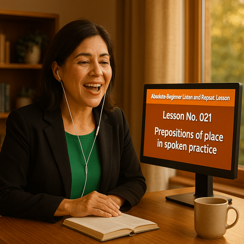 Absolute Beginner Listen & Repeat Lesson #021L Prepositions of place in spoken practice