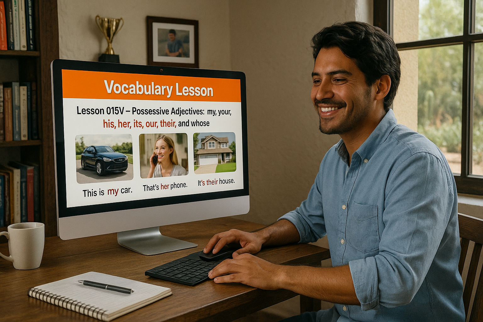 Absolute Beginner Vocabulary Lesson #015V Learn the Possessive Adjectives; my, your, his, her, its, our, their, and whose.