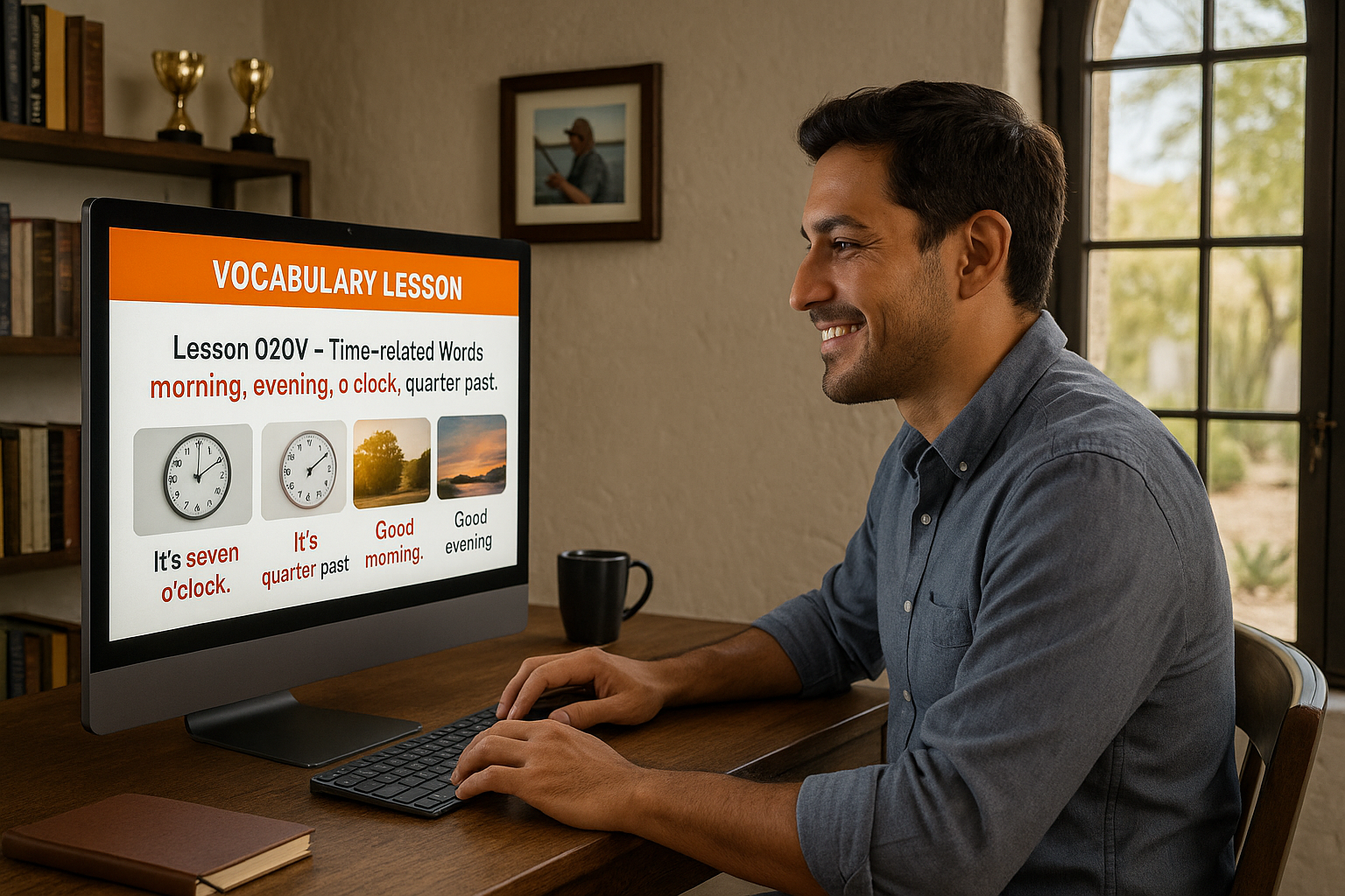 Absolute Beginner Vocabulary Lesson #020V Time-related words: morning, evening, o’clock, quarter past, etc.