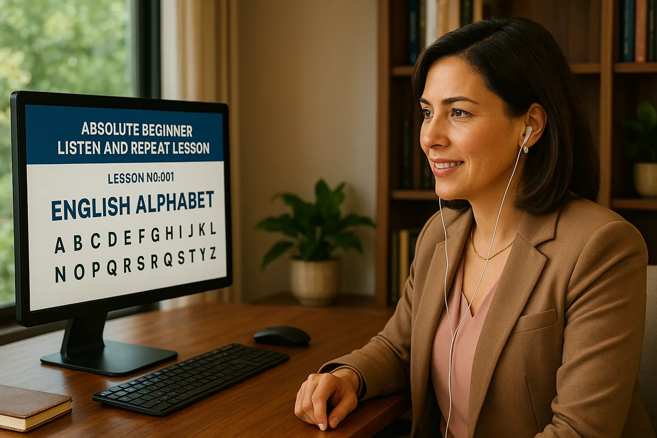 Absolute Beginner Listen & Repeat Lesson #001LR Alphabet pronunciation and practice A-M