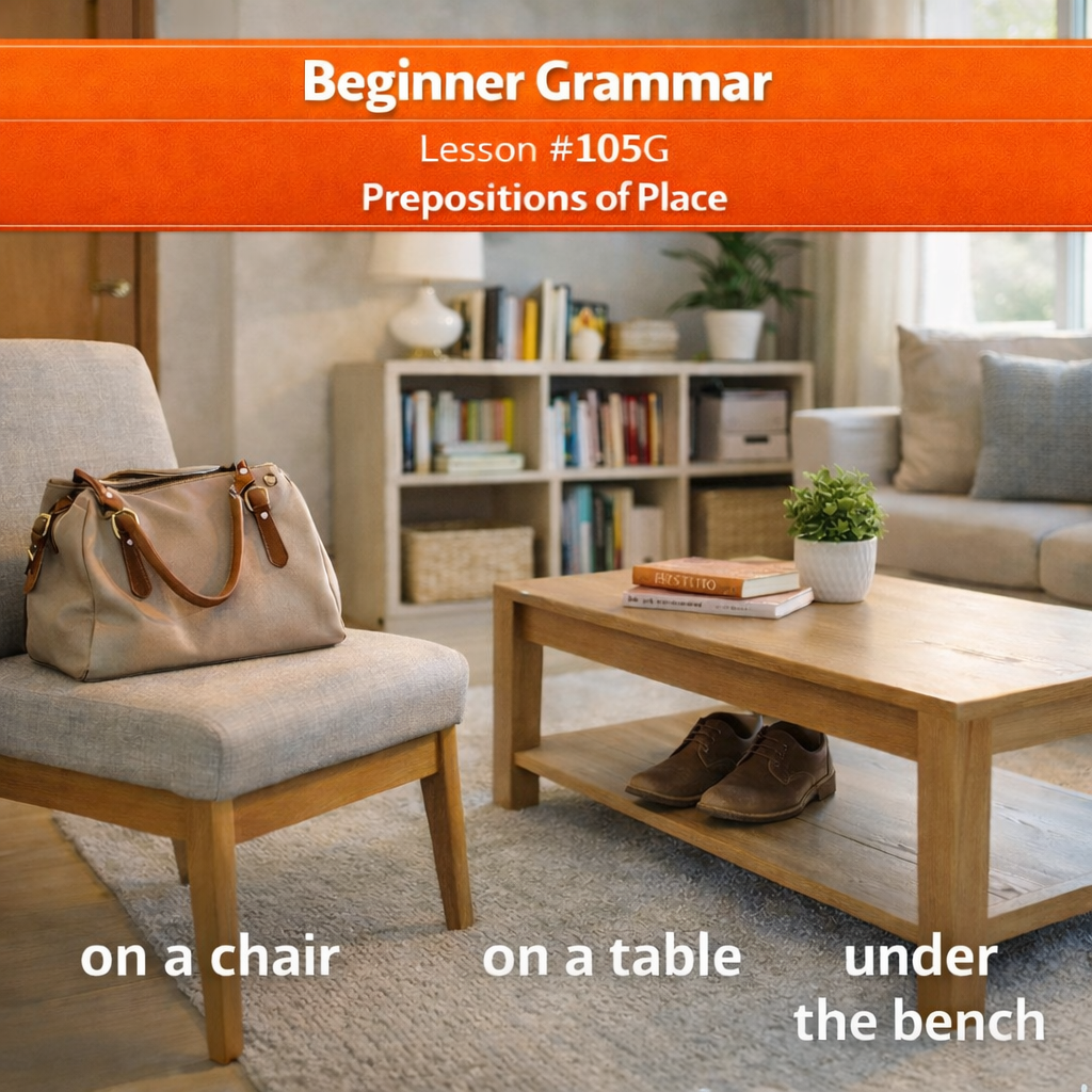 Beginner Grammar Lesson #105G Prepositions of Place