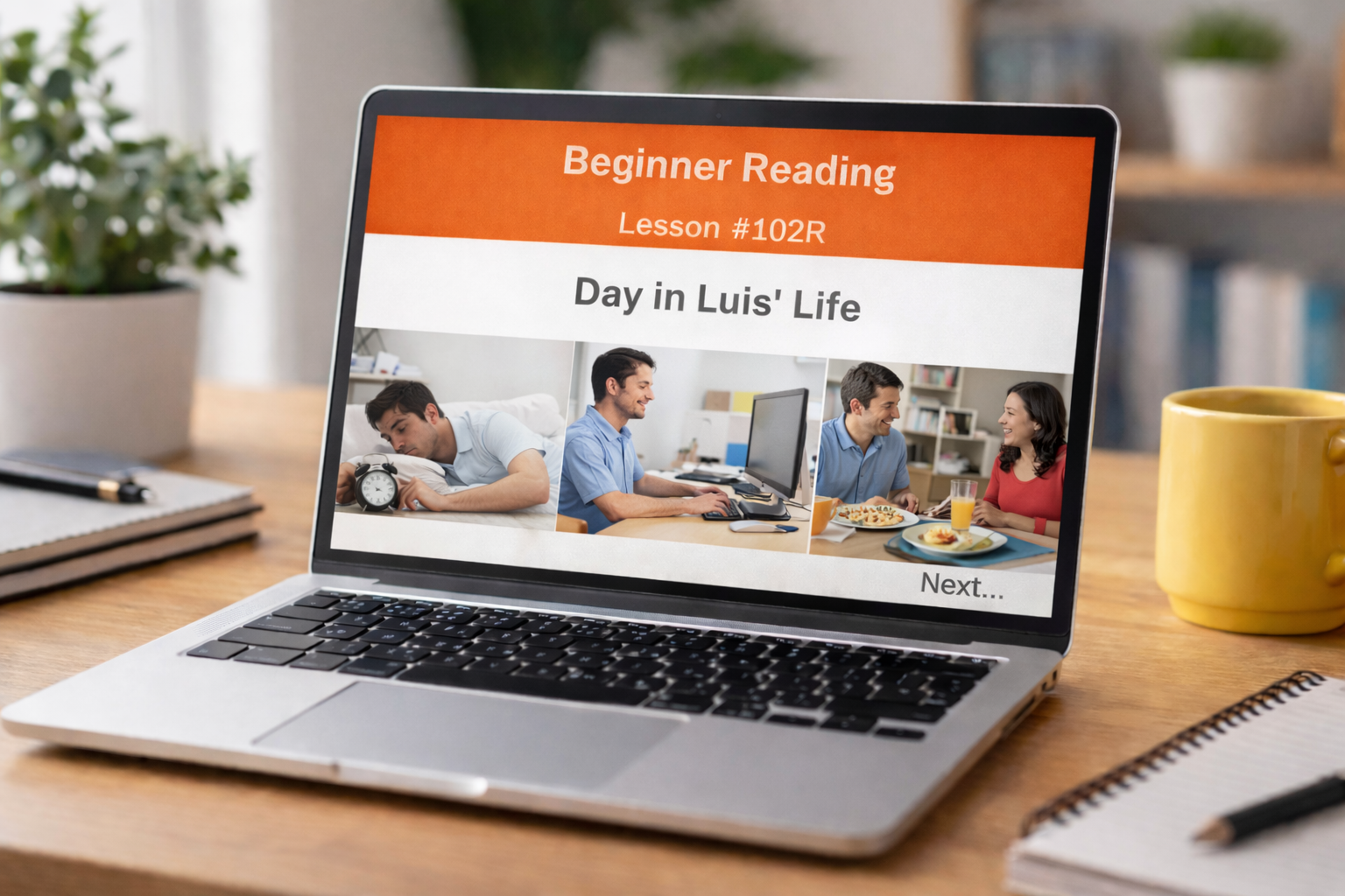 Beginner Reading Lesson #102R Day in Luis’ Life