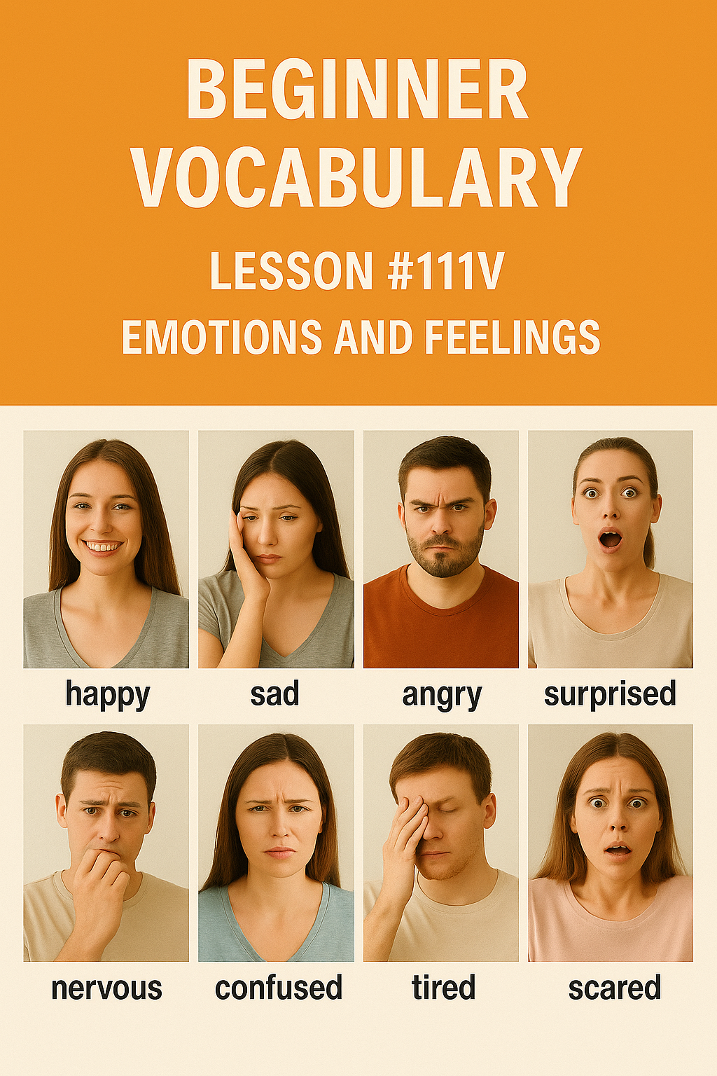 Beginner Vocabulary Lesson #111V – Emotions and Feelings
